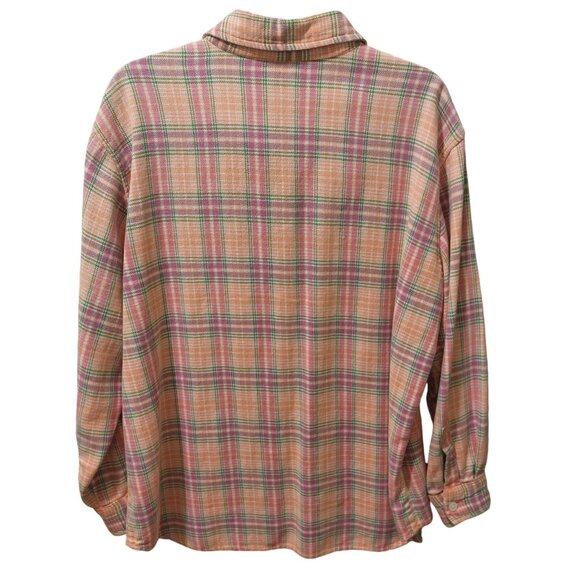 NY & Co Womens Plaid Button-Down Shirt Large 100% Cotton Peach/Pink/Green - Picture 8 of 12